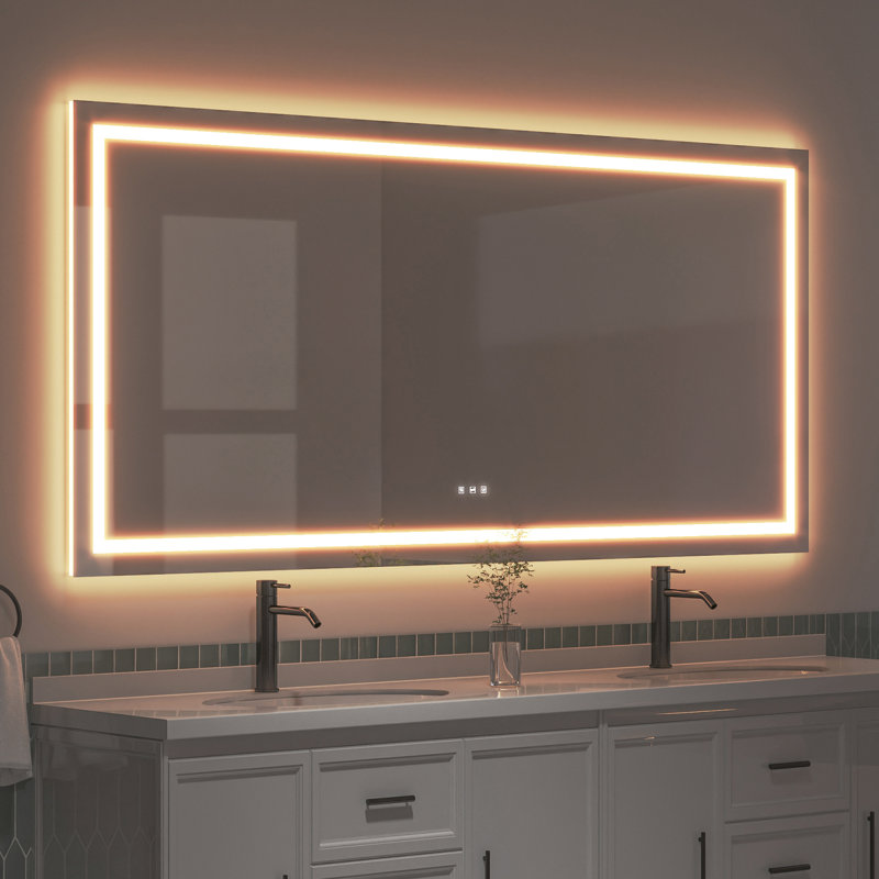 Miroir de salle de bain sans cadre à lumière DEL antibuée avec rétroéclairage et sans cadre, 36 po x 78 po