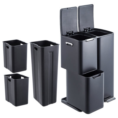 Poubelle à double compartiment 16 gallons avec couvercle, seau intérieur et pédale pliable pour le bureau à domicile