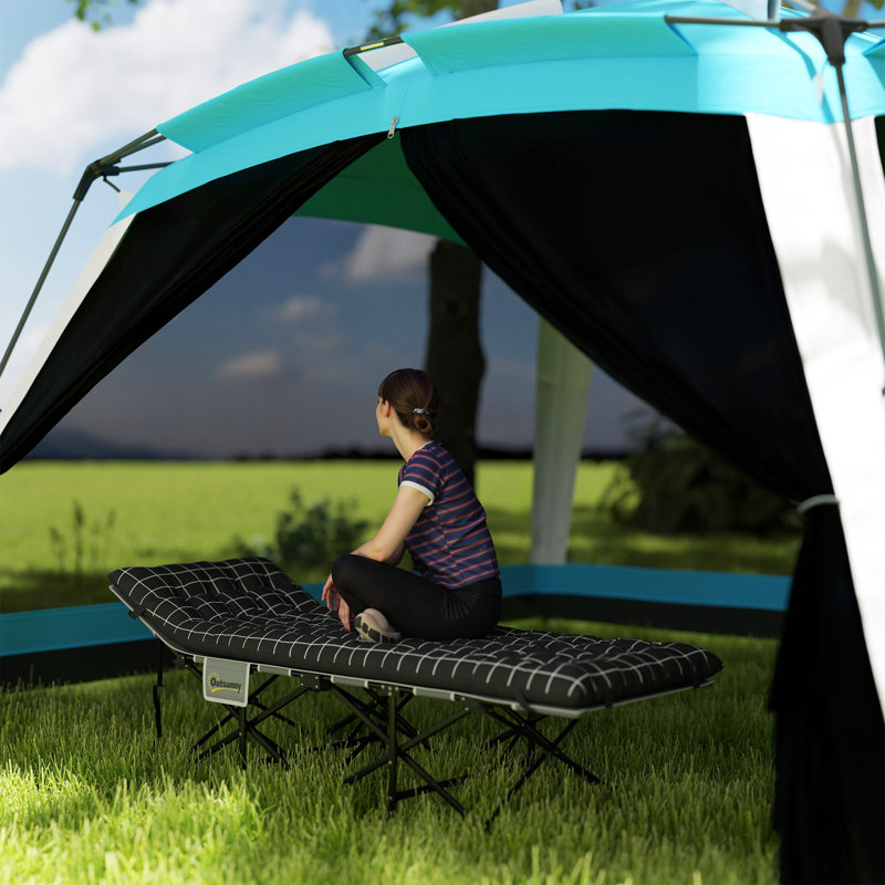 Lit de camping pour adultes avec matelas, lit pliant, noir