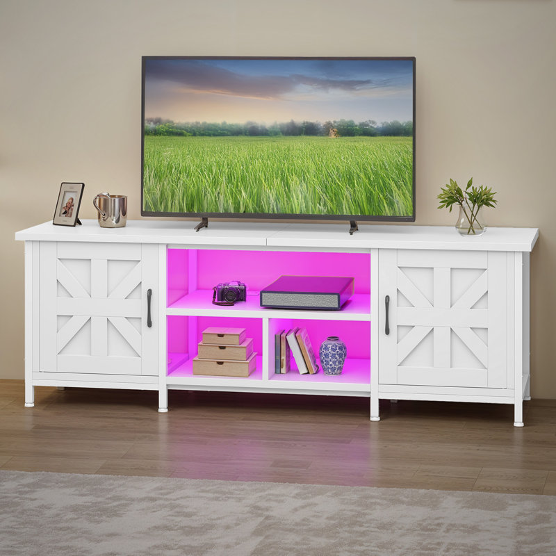 62" Modern Farmhouse TV Stand, Media Console, Media Center with Integrated Power Outlet and LED Strip, Fit TV Up to 70"