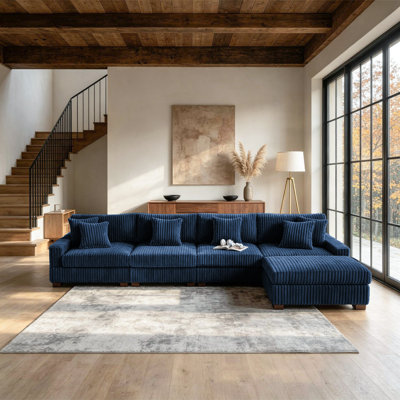 5 - Piece Upholstered Faux Rabbit Fur Flannel Modular Sectional Sofa with Throw Pillows & Removable Ottomans
