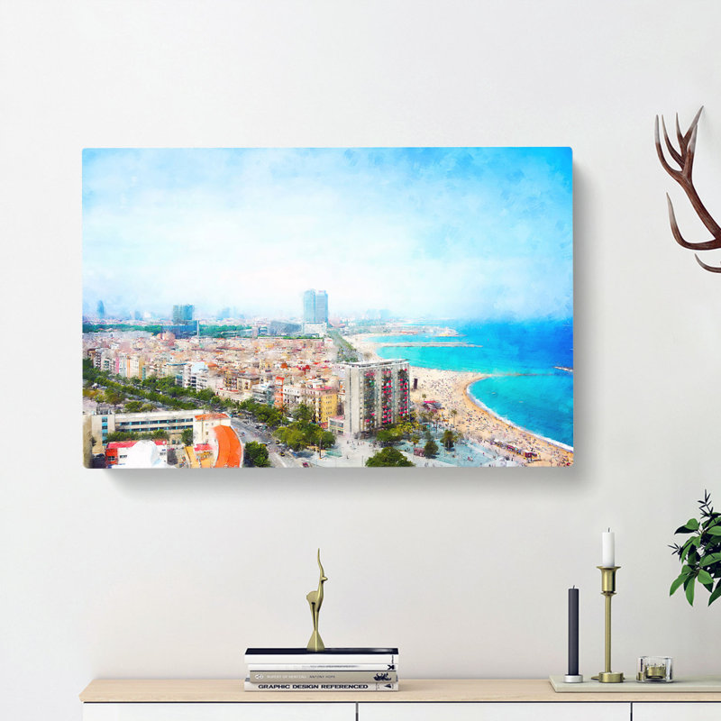 The Barcelona Skyline In Spain - Wrapped Canvas Painting, 35cm H x 50cm W x 3cm D
