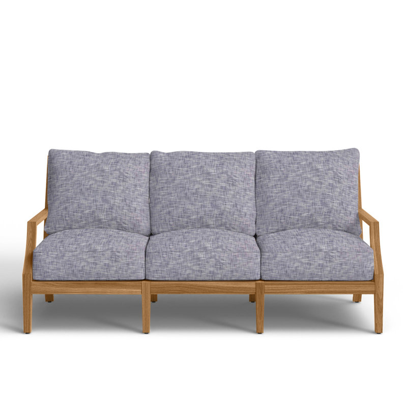 Haley Teak Patio Sofa with Cushions, Natural White, Natural Teak, No welt + Standard fill