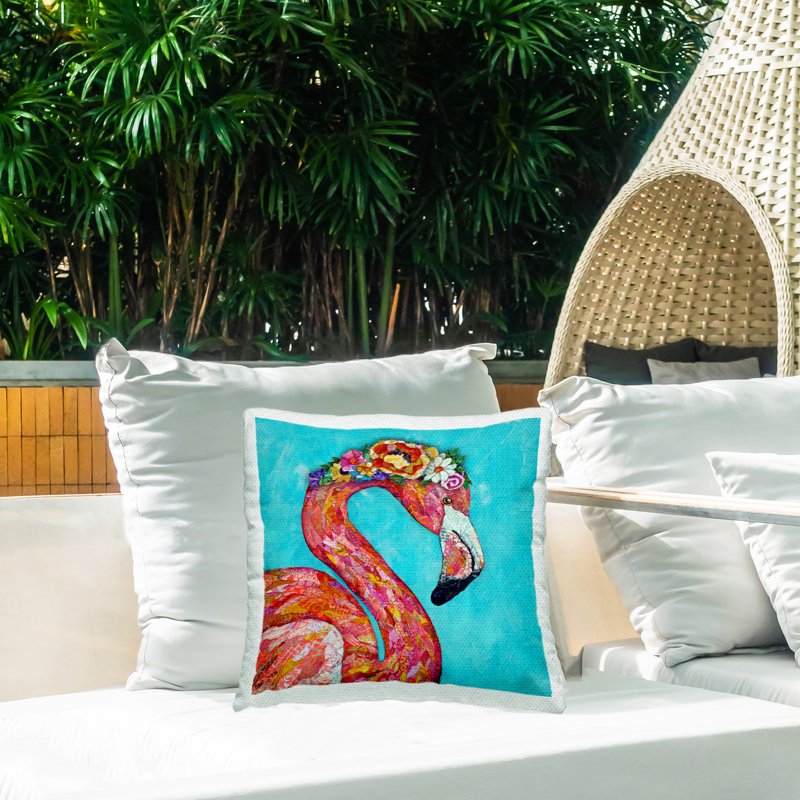 Coussin d'extérieur imprimé "Bold Pink Flamingo" par Lisa Morales