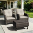 3-Piece All-Weather Wicker Patio Conversation Set With Cushions & Ottoman