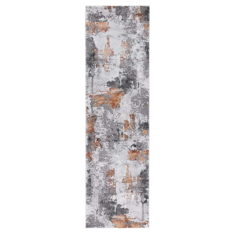 Ettinger Abstract Gray/Orange Area Rug, Runner 2'3" x 12'