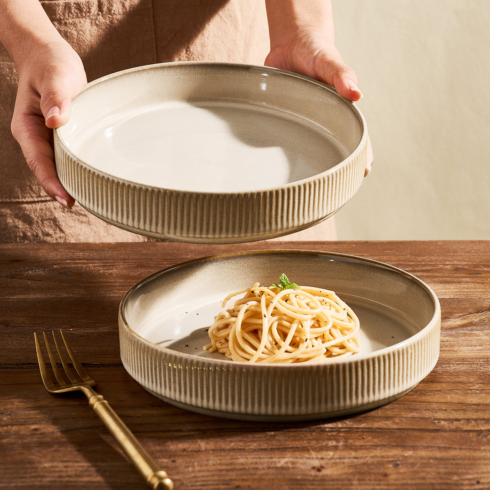 Stoneware Pasta Bowl, Cream