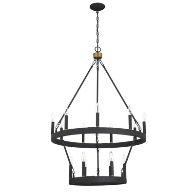 Adriana 15-Light 2-Tier Dimmable Wagon Wheel Chandelier