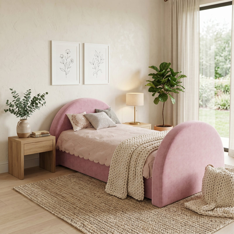 Upholstered Daybeds With Pull-Out Trundle, Modern Curved Bed Frame With Padded Headboard & Footboard, Detachable 2-In-1 Design For Sleepovers