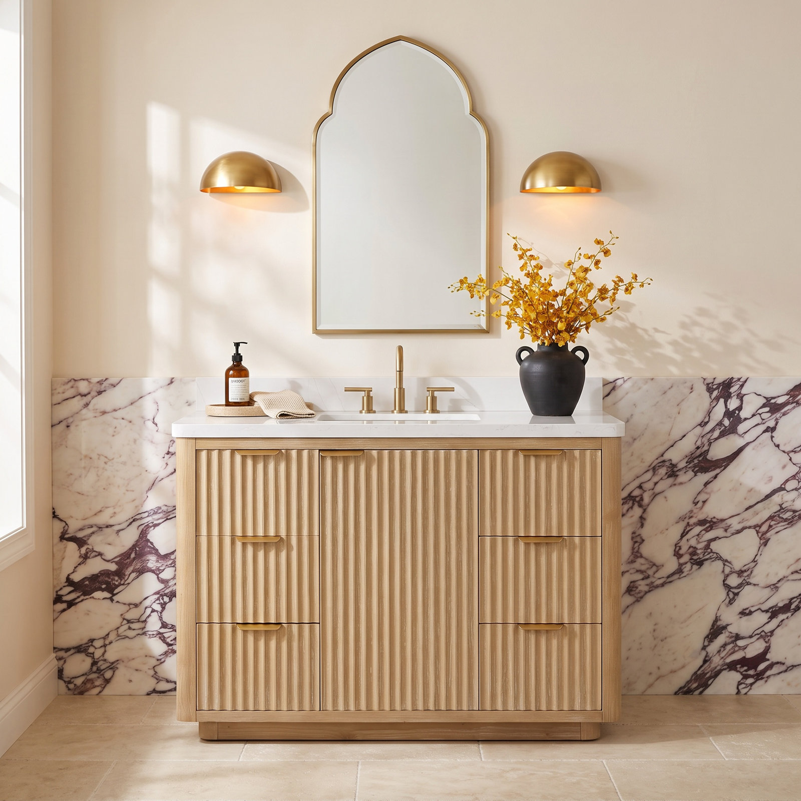 Adela 48'' Single Bathroom Vanity, White, Gold, Brown