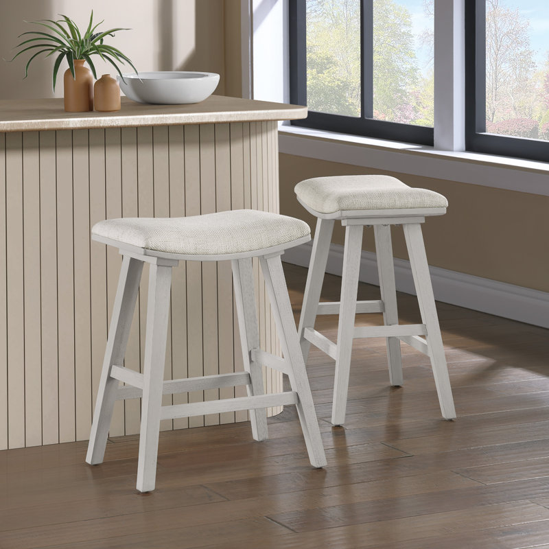 Upholstered Counter Stool, White Wash/Linen White