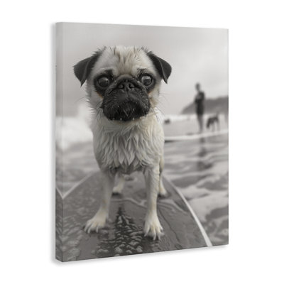 Boogie Pug Surfing Canvas Wall Art, design by Sophie 6