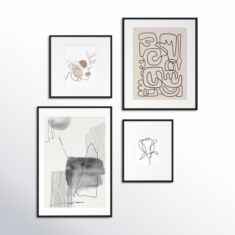 Capullo Wood Picture Frame - Set of 4 with Mat, Black