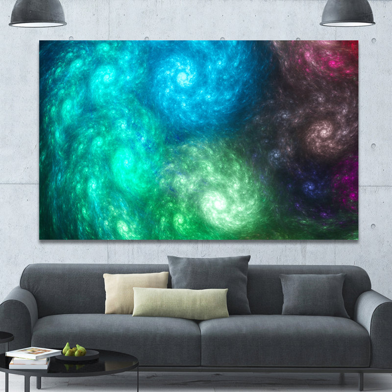 «Colorful Fractal Rotating Galaxies», impression sur toile tendue, H 16 po x l 32 po x P 1 po, Vert