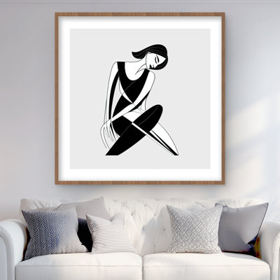 Femme assise assise | Noir et blanc encadré décor mat