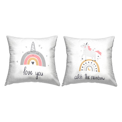 Ensemble de 2 coussins décoratifs Love You Unicorn Rainbow par LSR Design Studio