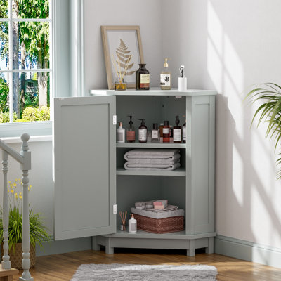 Armoire de rangement de salle de bain grise - Tablette d'angle triangulaire réglable pour une salle de bain confortable