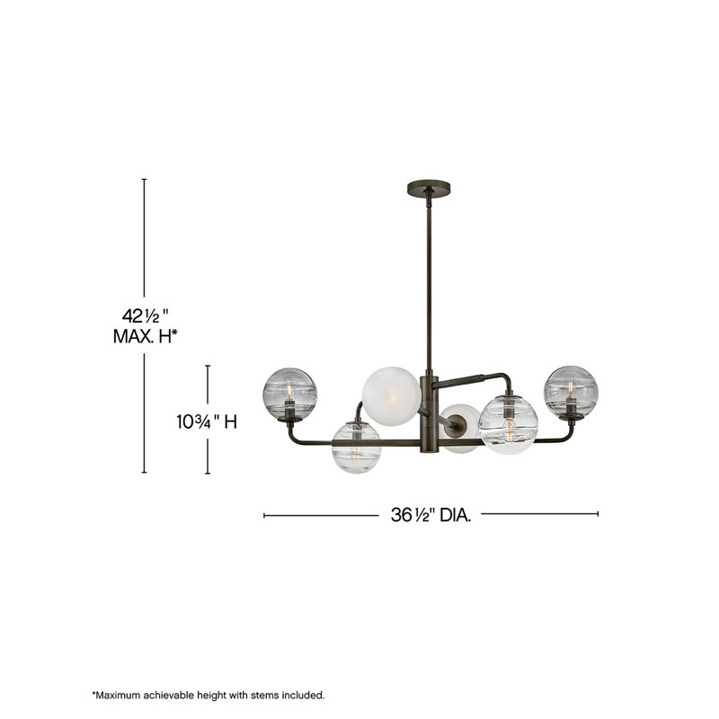 Oberon 6 - Light Steel Dimmable Square / Rectangle Chandelier