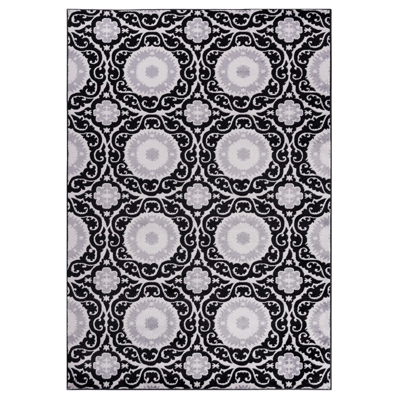 Tapis noir / gris Shriner, Rectangle 2 pi 2 po x 3 pi