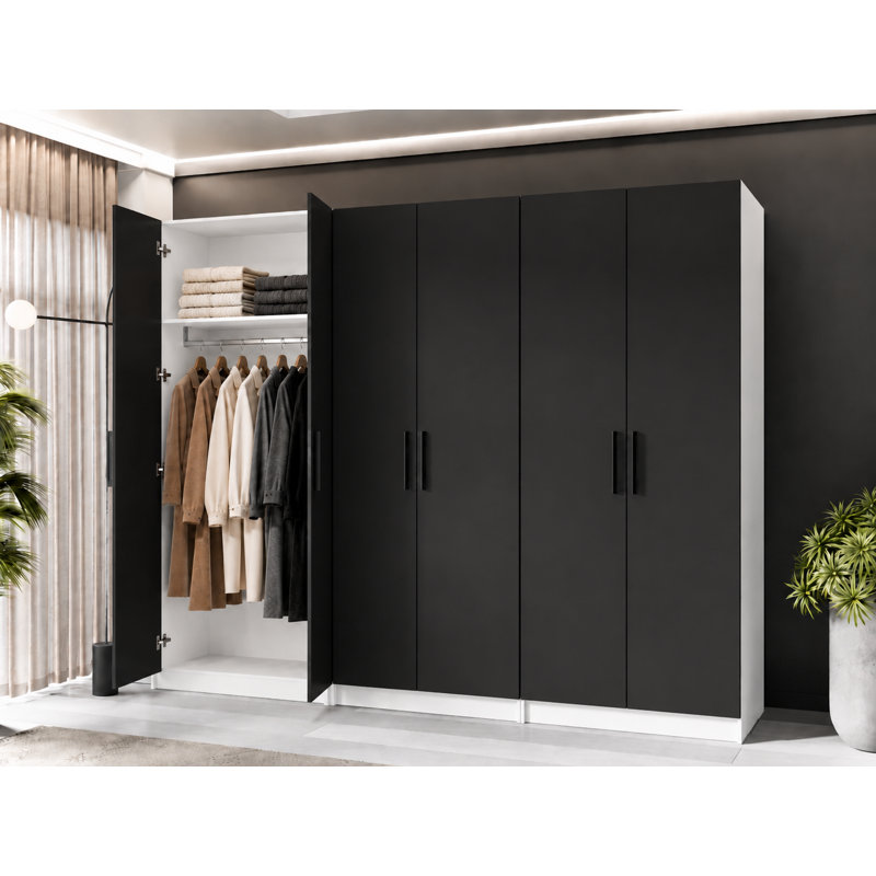 Nisean 6 Door Solid + Manufactured Wood Wardrobe, White/Black