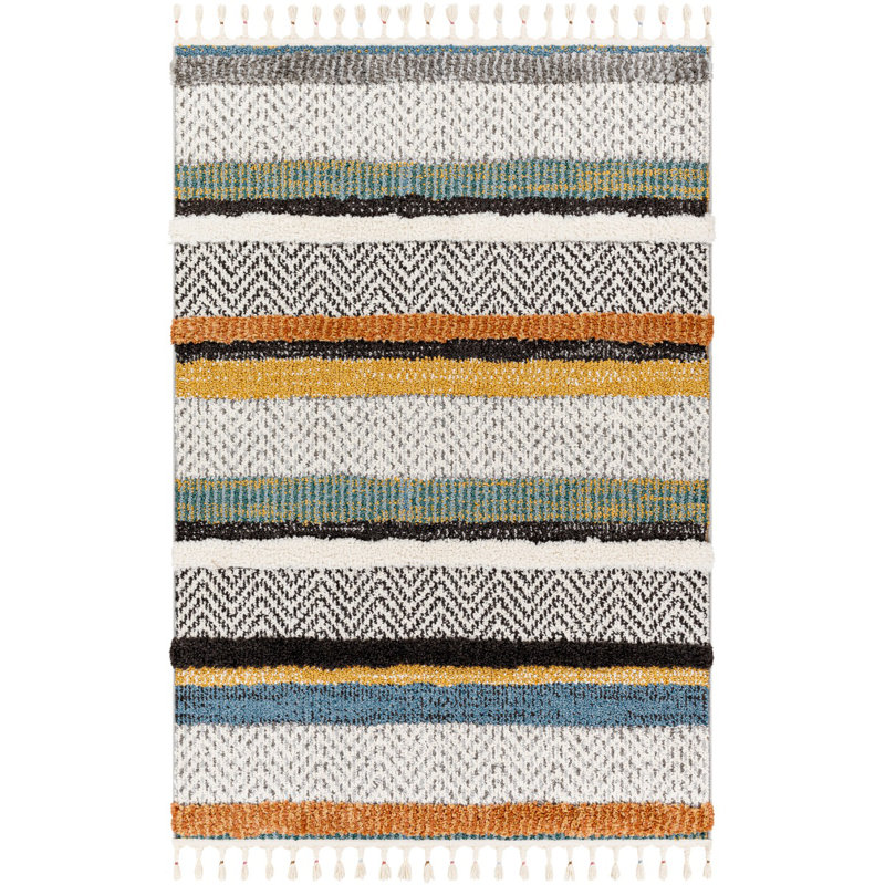 Modern Shaggy Rug, Geometric Striped Stain Resistant Easy to Clean Rug For Living Room, Dining Room, Bedroom