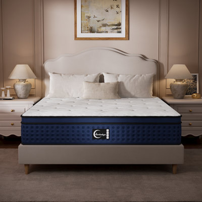 Matelas hybride mi-ferme de 35,5 cm (14 po) en mousse à mémoire de forme, surmatelas européen, livré en boîte, avec soutien à 7 zones, soutien des bords et réduction du transfert de mouvement.