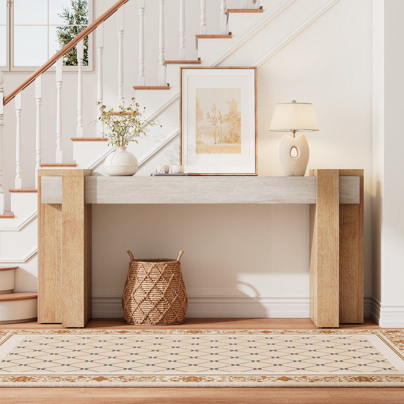 Modern Entryway Console Table, Geometric Minimalism Entrance Sofa Table, 70.9-Inch, for Entryway, Hallway, Living Room, Sand-Washed and Natural Oak