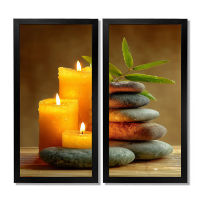 «Relaxation Candles And Bamboo», art mural sur toile en bambou, art asiatique gris, 2 pièces