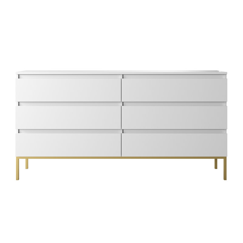 Abrah 150cm W 6 - Drawer Chest of Drawers, White/Gold