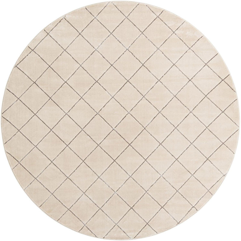 Contemporary Falco Runner Rug White and Silver Color, Round 10'