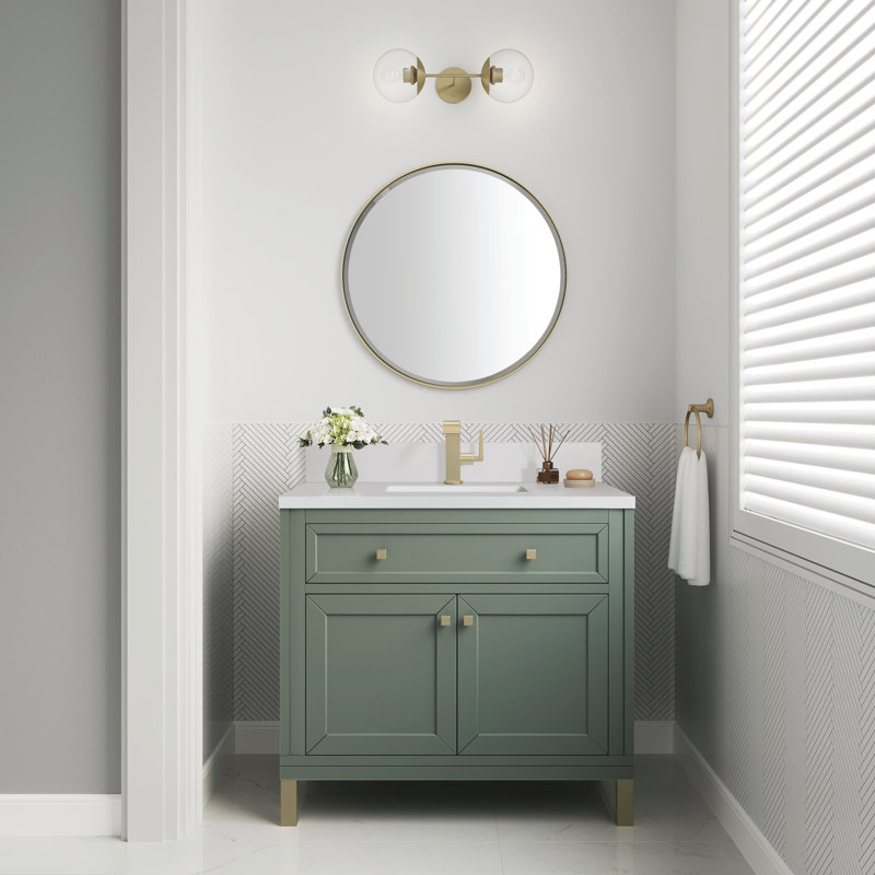 Chicago 36' W Single Vanity, Smokey Celadon, White Zeus Quartz, 8" Widespread
