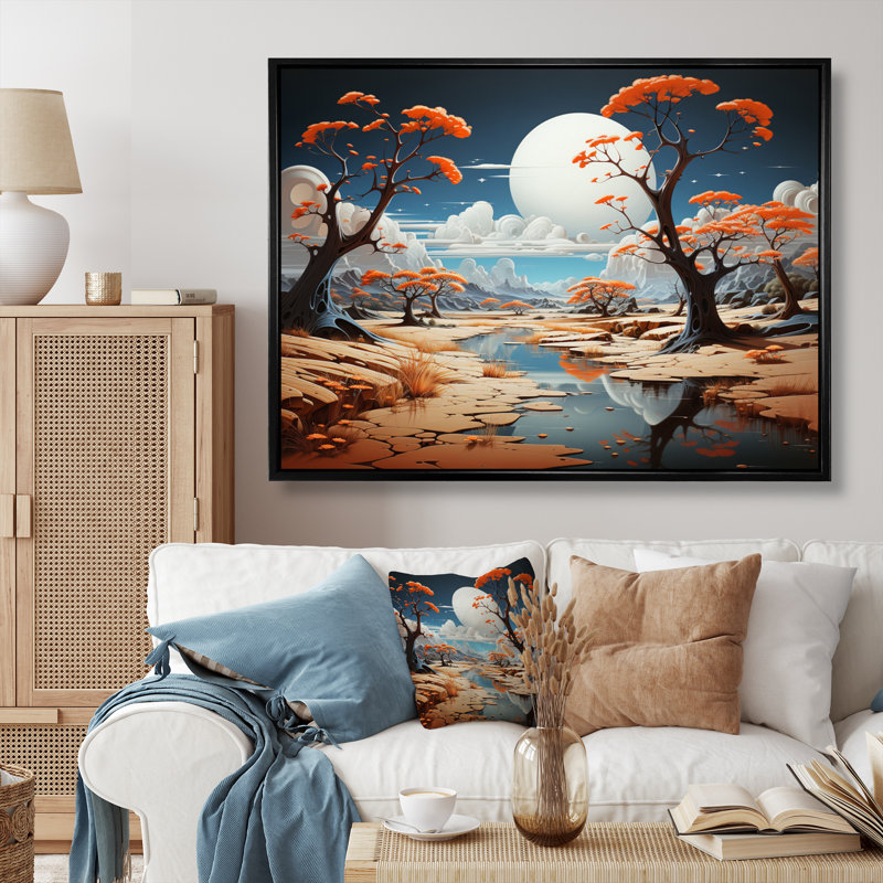 Surréalisme Mirage I - décoration murale surréalisme, Cadre flottant noir, H 30 po x l 40 po x P 1,5 po