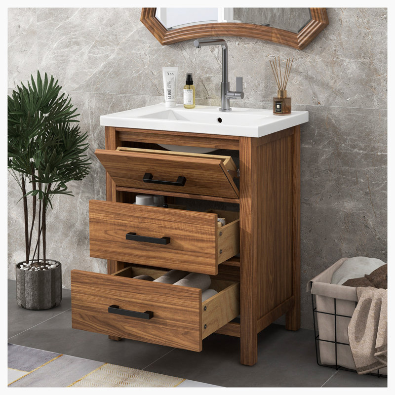 Hughsbound 24.4'' Single Bathroom Vanity with Ceramic Top