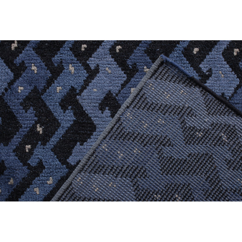Rug & Kilim's Scandinavian Style Rug In Blue And Black Geometric Pattern, Rectangle 10' x 14'