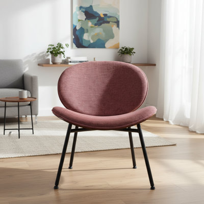 Chaise de style trépied Mid-Century moderne, conception d'un seul côté, tissu rose / rose cendré + finition noyer, dossier confortable, indispensable pour les loisirs