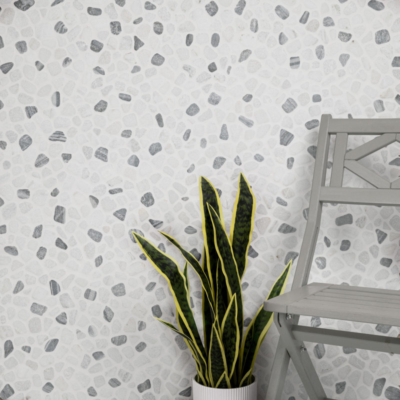 Marvella Pebble 12 in. x 12 in. Natural stone Mosaic Floor and Wall Tile, Nero Bianco