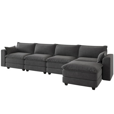 L Shaped Sectional, Modular Sectional Sofa For Living Room, Dark Gray