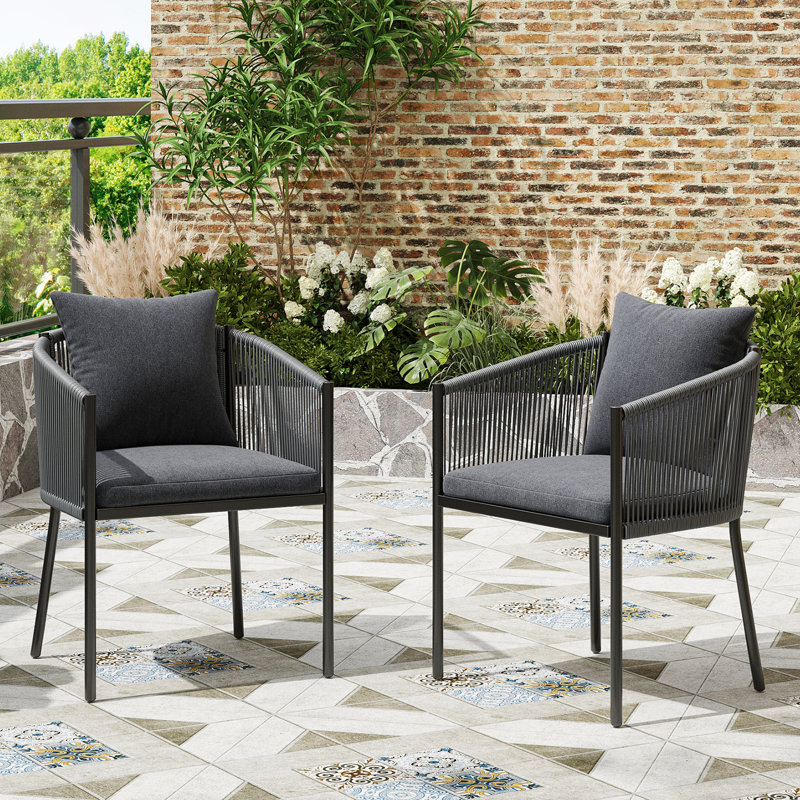 Chaise de patio d'extérieur avec coussin Wricker, Gris