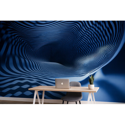 Blue White 3D Wave Wall Mural – Optical Illusion Abstract Wallpaper Vn910 (Peel-N-Stick) VN910