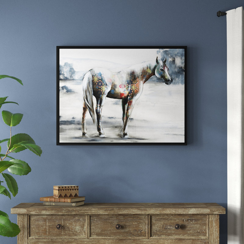 « outing environ ii », peinture sur toile, H 31,7 po x l 41,7 po x p 1,75 po, Cadre flottant noir