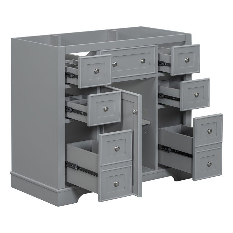 Meuble-lavabo 36 po sans lavabo, base d'armoire seulement, une armoire et six tiroirs, gris, Gris