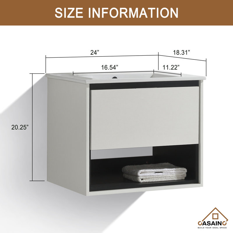 Ensemble de meuble-lavabo simple 24 po, Blanc / gris