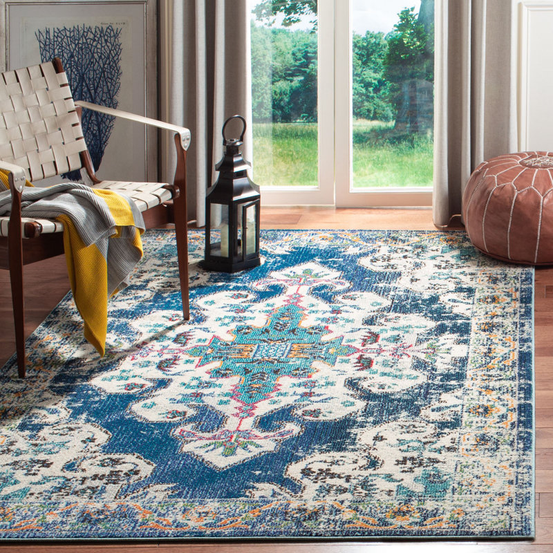 Felty Oriental Blue/Grey/Beige Area Rug, Rectangle 8' x 10'