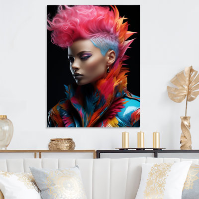 Avant-garde glam et pop art avec femme Mohawk II - art mural en métal Pop Art