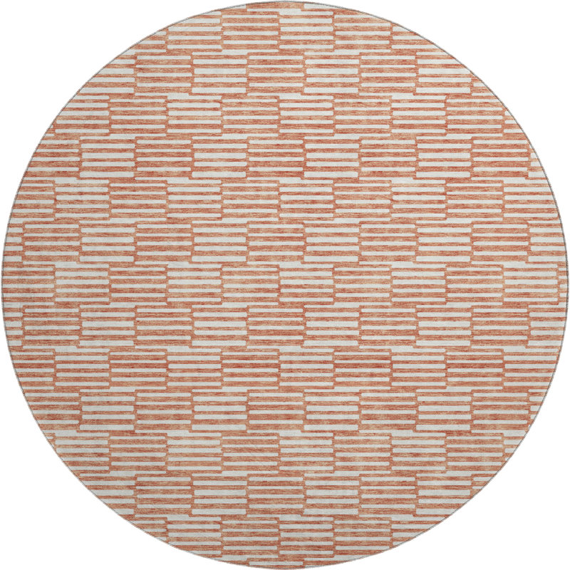 Premium Machine Washable Prisco Salmon Rug, Round 8'