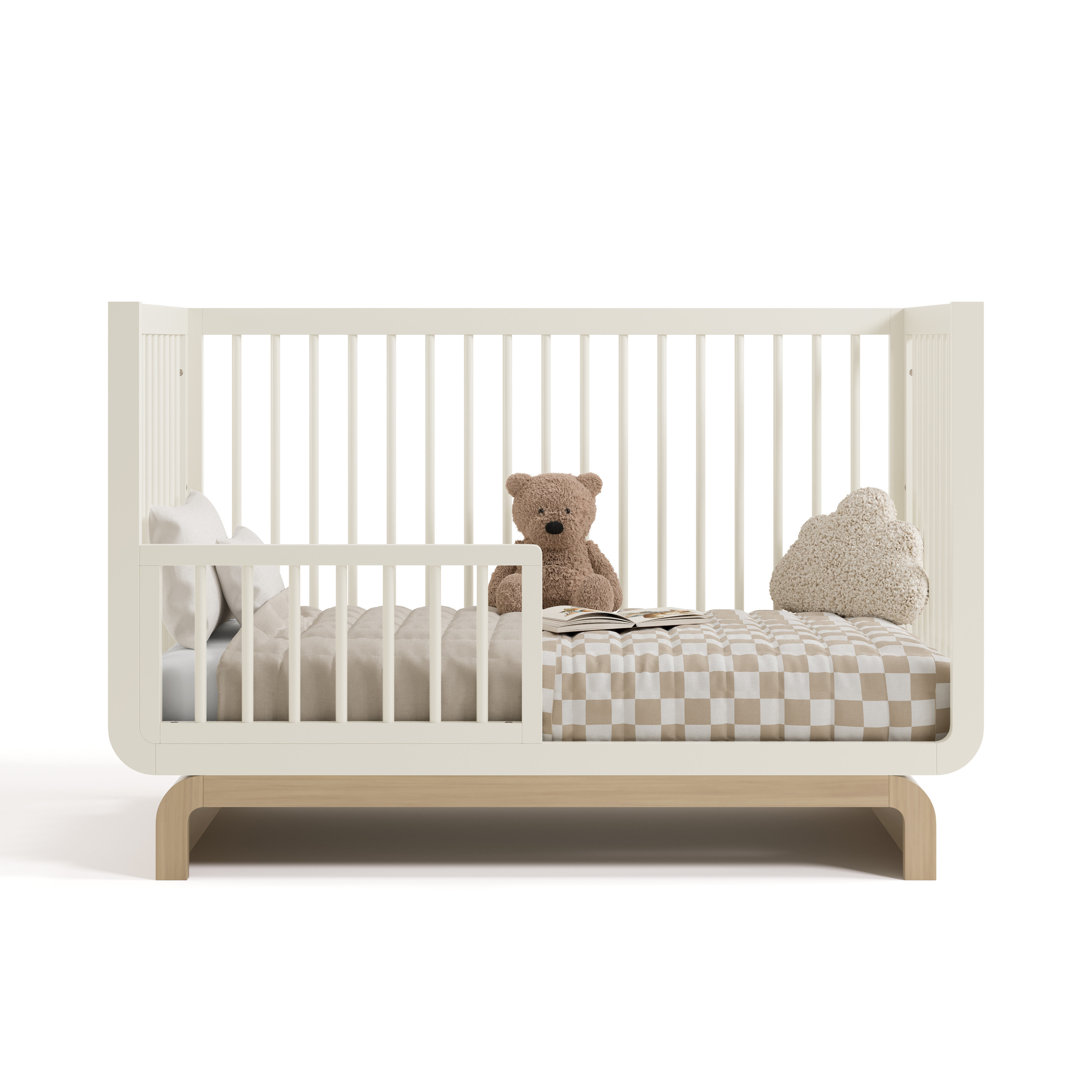 Neutral Nursery White Crib With Gold Accents Poppy 4-in-1