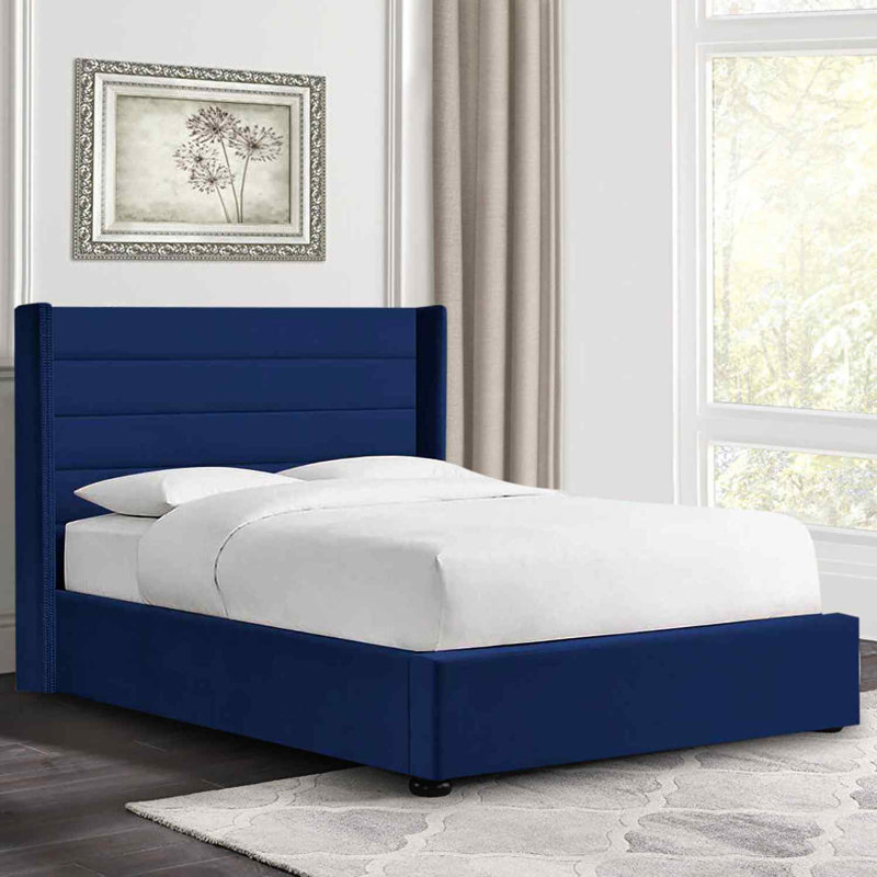 Upholstered Velvet Bed, Kingsize (5'), Blue