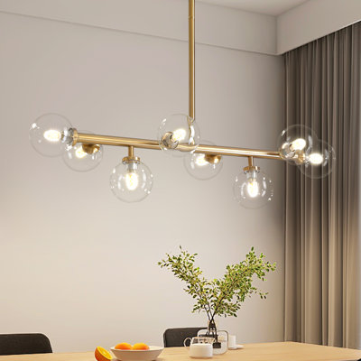 Jewellia 8-Light Metal Linear Sputnik Chandelier with Glass Shades