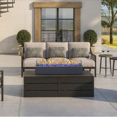 28-inch Table Top Propane Fire Pit, 40,000 BTU Tabletop Firepit for Patio, Outdoor Portable Fireplace Rectangular Fire Bowl w/Wind Glass Shield, Glass -  Latitude Run®, 1B572871546E4F5DA479D28355122E97