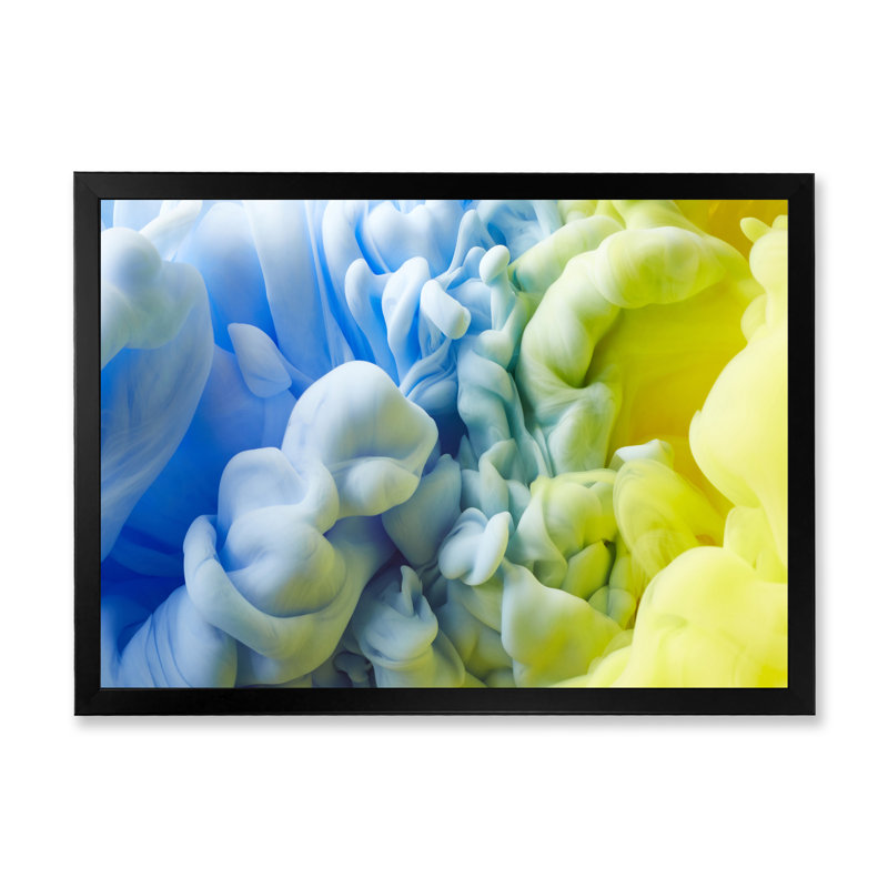 Encre bleue et verte liquide II, reproduction sur toile, H 12 po x l 20 po x P 1 po, Cadre noir